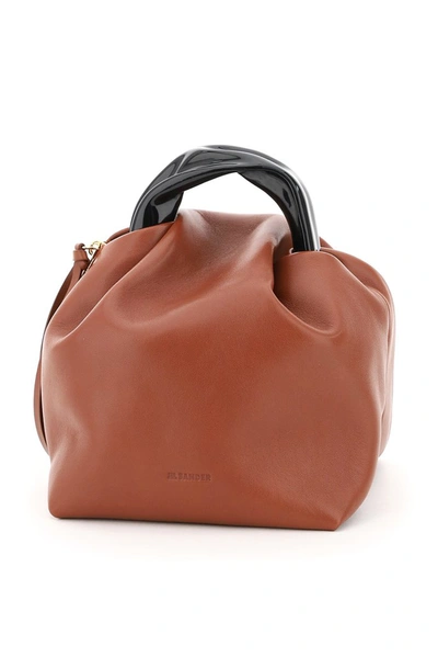 Shop Jil Sander Crush Small Tote Bag In Brown
