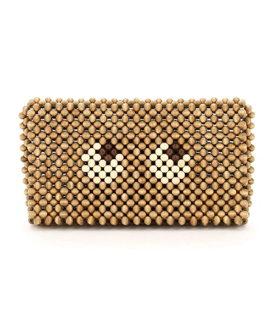 Shop Anya Hindmarch Eyes Beads Clutch Bag In Brown