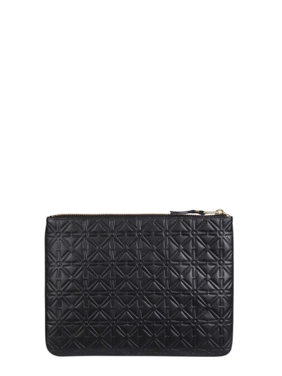 Shop Comme Des Garçons Wallet Embossed Zipped Pouch In Black