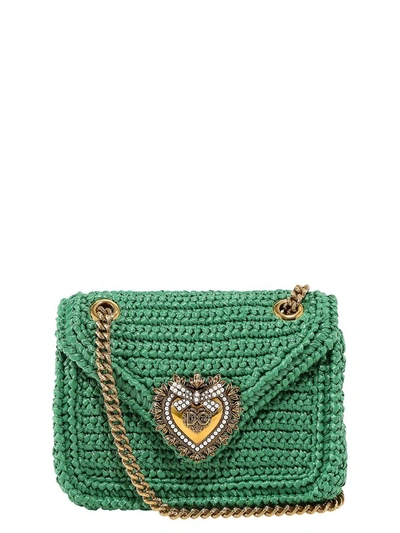 Shop Dolce & Gabbana Devotion Woven Shoulder Bag In Green