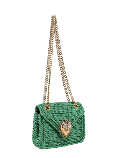 Shop Dolce & Gabbana Devotion Woven Shoulder Bag In Green