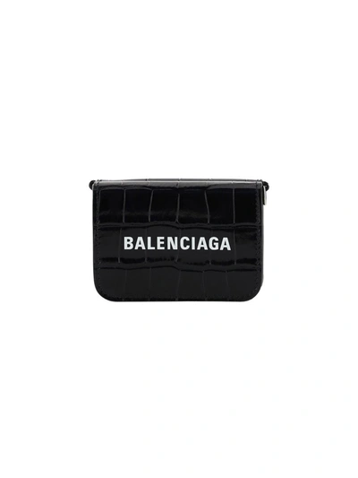Shop Balenciaga Logo Print Chain Wallet In Black