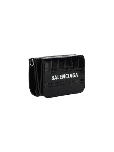 Shop Balenciaga Logo Print Chain Wallet In Black