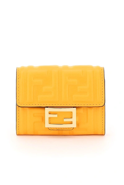 Shop Fendi Baguette Compact Wallet In Yellow