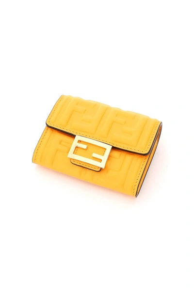 Shop Fendi Baguette Compact Wallet In Yellow