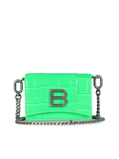 Shop Balenciaga Hourglass Mini Chain Wallet In Green
