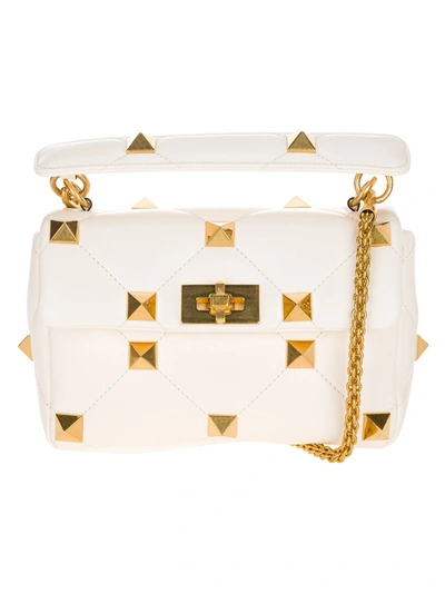 Shop Valentino Garavani Roman Stud Medium Handbag In White