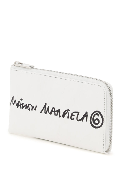 Shop Mm6 Maison Margiela Logo Print Zipped Wallet In White