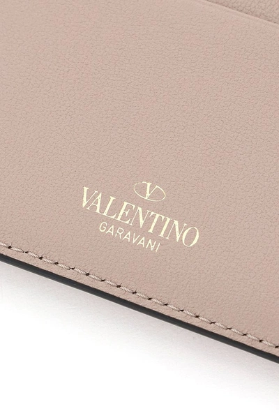 Shop Valentino Garavani Rockstud Cardholder In Beige