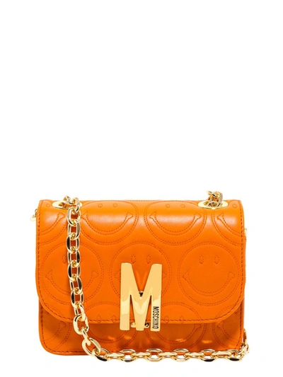 Shop Moschino Smiley M Small Shoulder Bag In Orange