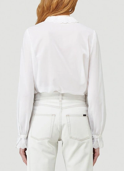 Shop Saint Laurent Broderie Anglaise Frilled Blouse In White