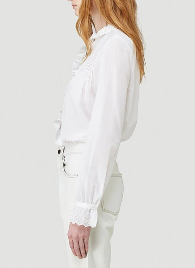Shop Saint Laurent Broderie Anglaise Frilled Blouse In White