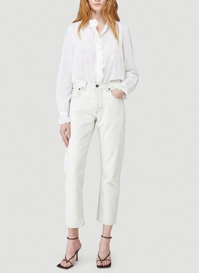 Shop Saint Laurent Broderie Anglaise Frilled Blouse In White