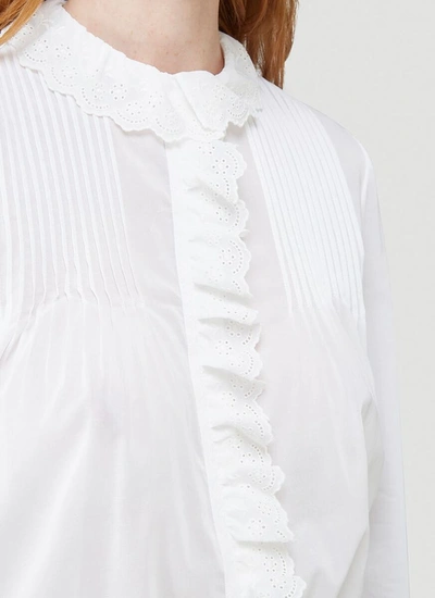 Shop Saint Laurent Broderie Anglaise Frilled Blouse In White