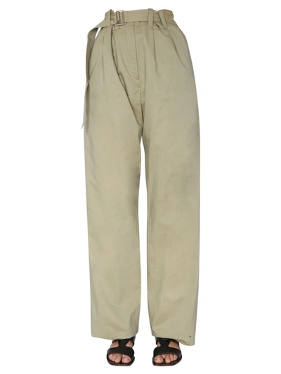 Shop Lemaire Belted Wide Leg Pants In Green