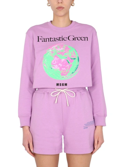 Shop Msgm Fantastic Green Print Sweatshirt In Pink