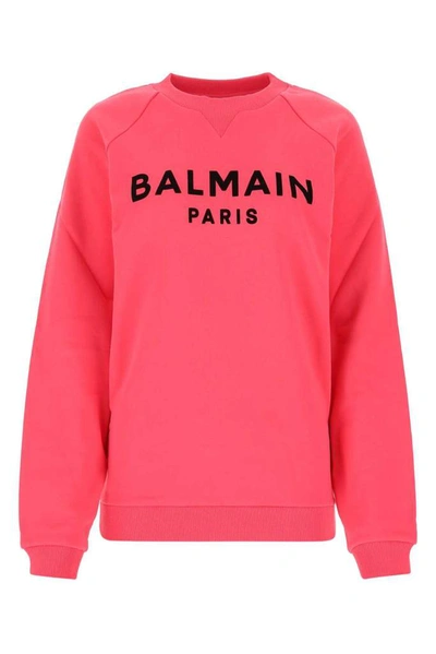 Shop Balmain Logo Crewneck Sweatshirt In Pink