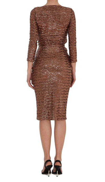 Shop Elisabetta Franchi Sequin Draped Dress In Brown