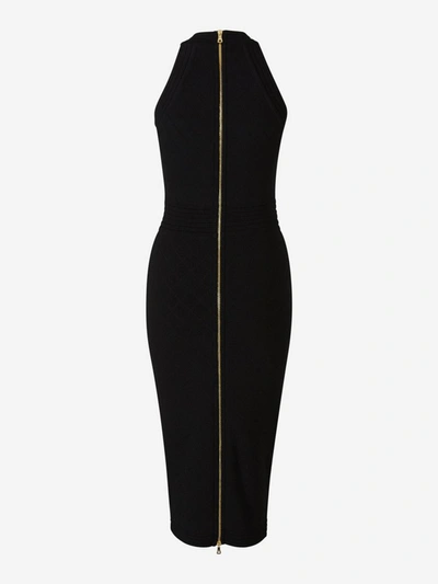 Shop Balmain Embroidered Sleeveless Midi Dress In Black