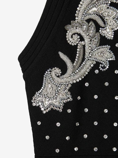 Shop Balmain Embroidered Sleeveless Midi Dress In Black