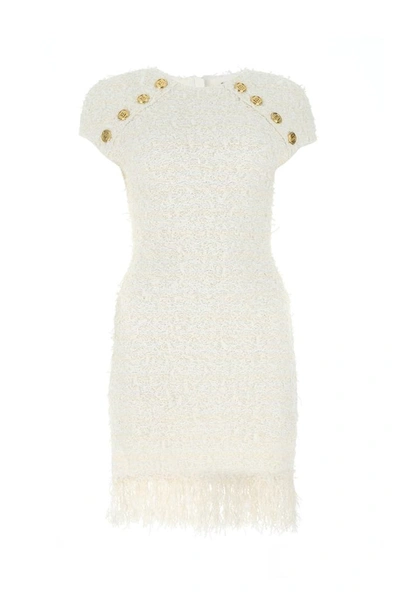 Shop Balmain Button Embellished Mini Dress In White