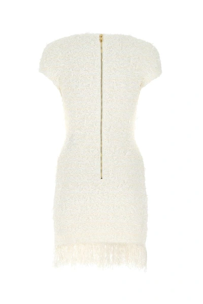 Shop Balmain Button Embellished Mini Dress In White