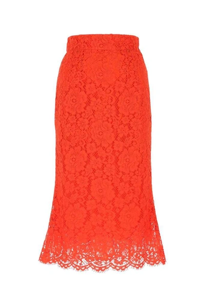 Shop Dolce & Gabbana Cordonetto Lace Skirt In Red