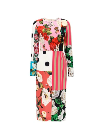 Shop Dolce & Gabbana Patchwork Print Midi Dress In Multi