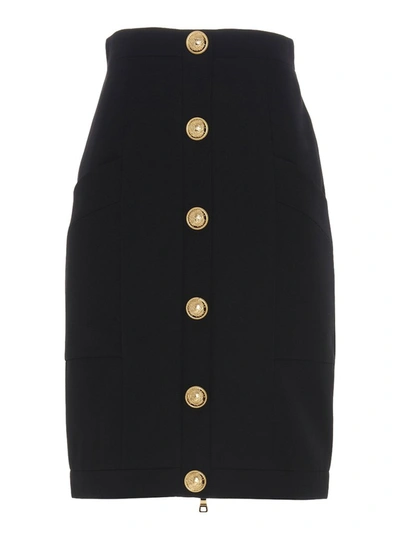 Shop Balmain Button Embellished Mini Skirt In Black
