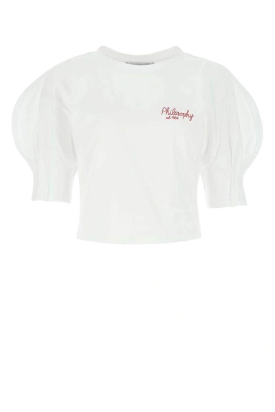 Shop Philosophy Di Lorenzo Serafini Logo Embroidered Puff Sleeve Top In White
