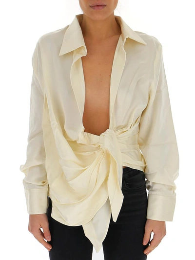 Shop Jacquemus La Chemise Bahia Draped Shirt In Beige