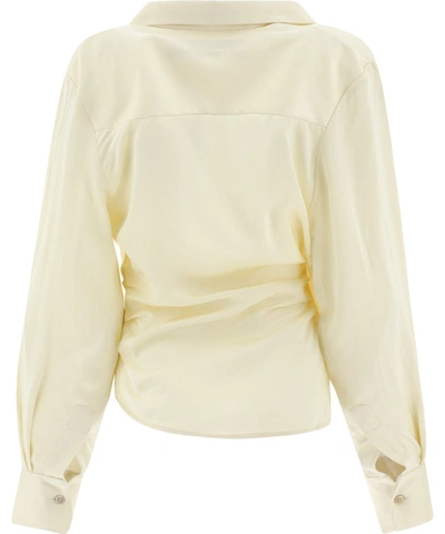 Shop Jacquemus La Chemise Bahia Draped Shirt In Beige