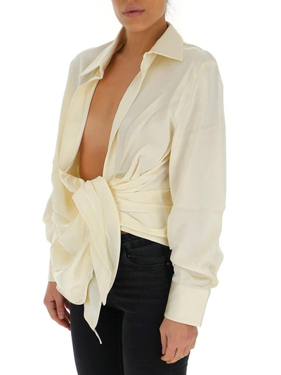 Shop Jacquemus La Chemise Bahia Draped Shirt In Beige