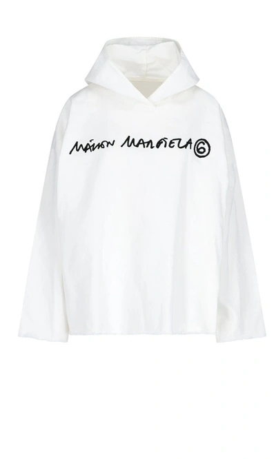 Shop Mm6 Maison Margiela Logo Print Hoodie In White