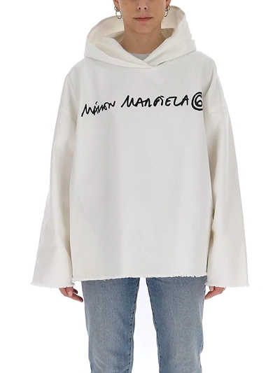 Shop Mm6 Maison Margiela Logo Print Hoodie In White