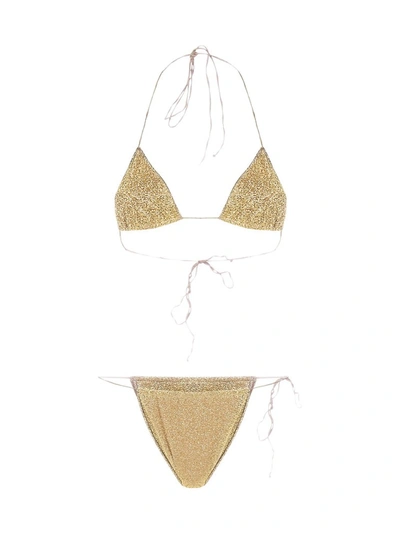 Shop Oseree Oséree Lumière Metallic Bikini Set In Gold