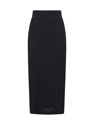 Shop Fendi Ff Motif Midi Skirt In Black