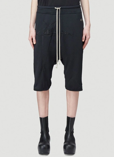 Shop Rick Owens X Champion Logo Embroidered Shorts In Black