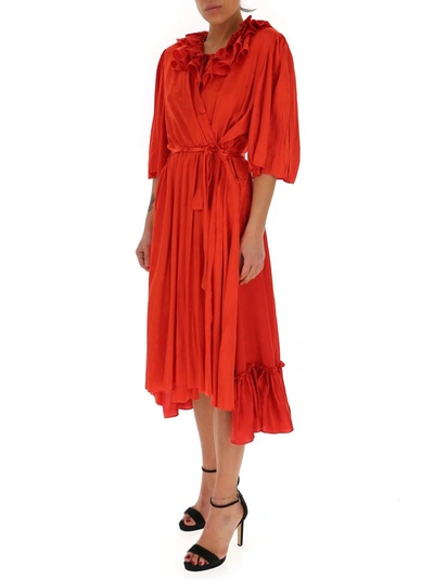 Shop Balenciaga Ruffled Wrap Dress In Red