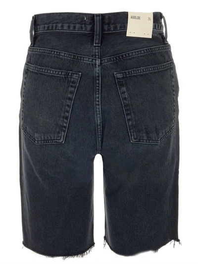 Shop Agolde 90s Frayed Denim Shorts In Black