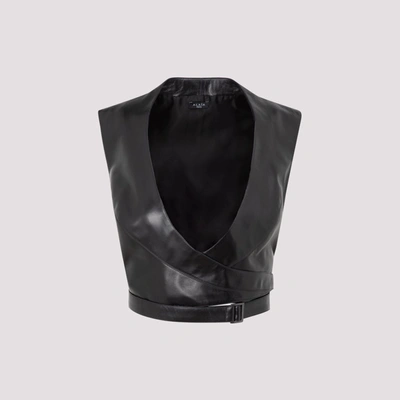 Shop Alaïa Leather Wrap Around Top In Black