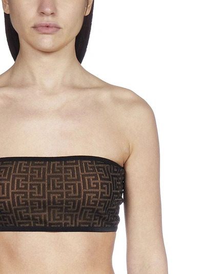 Shop Balmain Monogram Bandeau Crop Top In Black