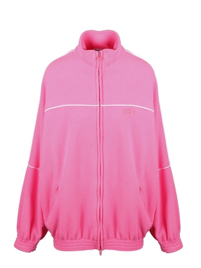 Shop Balenciaga Fleece Zipped Track Jacket In Pink