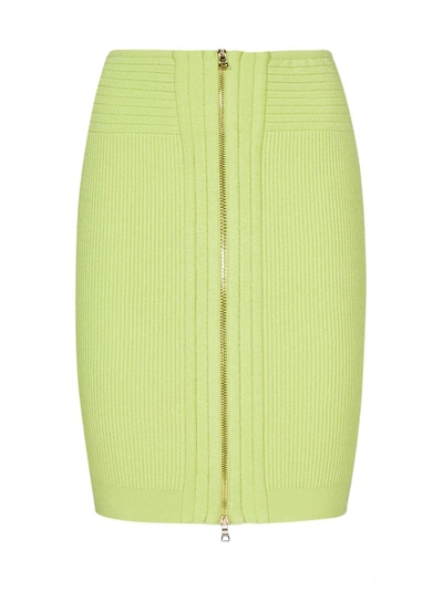 Shop Balmain Zipped Knitted Mini Skirt In Green