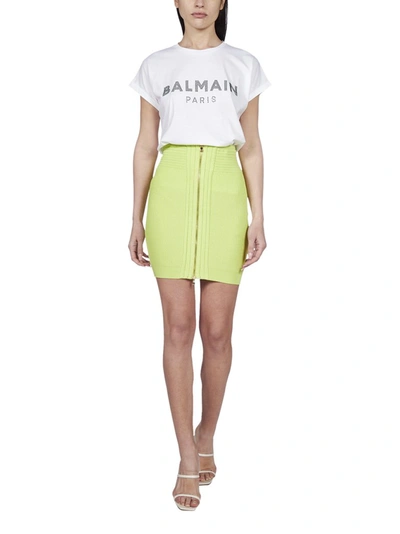 Shop Balmain Zipped Knitted Mini Skirt In Green