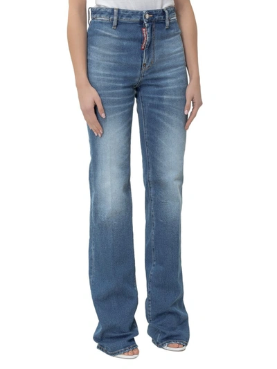 Shop Dsquared2 Logo Patch Flared Jeans In Blue