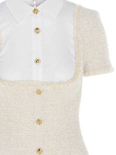 Shop Elisabetta Franchi Tweed Layered Mini Dress In White