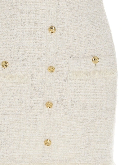 Shop Elisabetta Franchi Tweed Layered Mini Dress In White