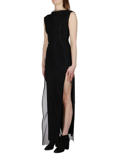 Shop Rick Owens Sleeveless Tulle Side Slits Maxi Dress In Black