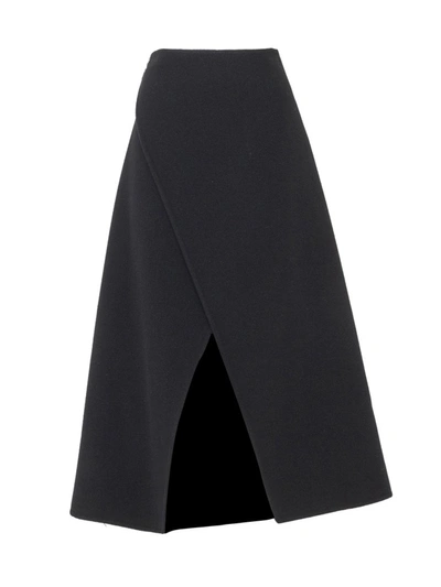 Shop Givenchy Wrap Front Midi Skirt In Black
